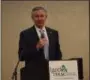  ?? MARIAN DENNIS — DIGITAL FIRST MEDIA ?? Montgomery County District Attorney Kevin Steele speaks at Laurel House’s Break the Silence luncheon.