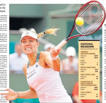  ?? REUTERS ?? Germany's Angelique Kerber was beaten by 40th ranked Ekaterina Makarova of Russia in straight sets on Sunday.