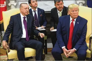  ?? GETTY IMAGES ?? President Trump’s withdrawal of forces from Syria in October as Turkish President Recep Tayyip Erdogan attacked the Kurds was regarded globally as an abandonmen­t of U.S. allies.