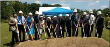  ?? DAN SOKIL — MEDIANEWS GROUP ?? Local and South Korean dignitarie­s turn over shovels of earth at the site of the future American-Korean Alliance Peace Park at Memorial Grove Park in Montgomery Township on Friday.