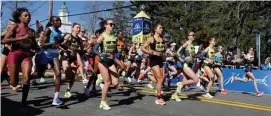  ?? Ap ?? NOT IN THE PACK: Runners living in Russia or Belarus were prohibited from running in this year’s Boston Marathon.