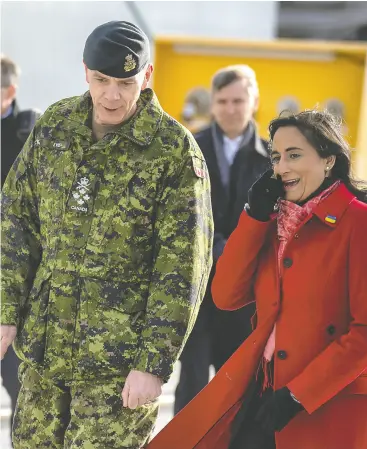  ?? ANDREW VAUGHAN / THE CANADIAN PRESS ?? Defence Minister Anita Anand, right, and Gen. Wayne Eyre, chief of defence staff, are both named in a lawsuit that’s been filed by 329 Canadian Forces personnel
over the military’s mandatory COVID-19 vaccinatio­n policies.