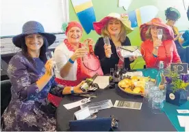  ??  ?? Joy Cullen, Sherry Gibbon, Jo Green, Lynda Henery dressed in hospice shop finery to enjoy the Harcourts for Hospice Charity race day at Rukaa¯ ka¯ a¯ .