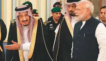  ?? ANI ?? Narendra Modi with King Salman Bin Abdul Aziz in Riyadh yesterday. Modi attended the Plenary Session of the Third Future Investment Initiative Forum in the Saudi capital.