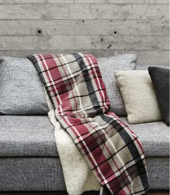  ?? SIMONS ?? Plaid works well as a masculine touch in dens and libraries. Reversible plaid and plush throw blanket; $30, Simons.