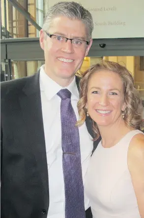  ?? PHOTOS: BILL BROOKS ?? Brookfield Residentia­l chief operating officer Trent Edwards and his wife Victoria Edwards from the Calgary Women’s Emergency Shelter were very happy after Brookfield was crowned Builder of the Year at the SAM Awards, the popular event that salutes the...