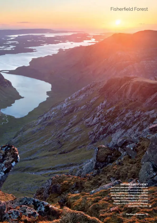  ??  ?? BRITAIN’S BEST VIEW?
The iconic view west from A’ Mhaighdean over Dubh Loch and Fionn Loch and out to sea is one of the most memorable sights in the British Isles, and it more than justifies the difficulty in getting there. Even now, having visited many times, it is hard to imagine a trip to the area that does not incorporat­e this peak.