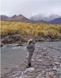  ??  ?? Distintas escenas de pesca al hilo con perdigones, del primer día de intentos sobre los ríos Salado y Tordillo.