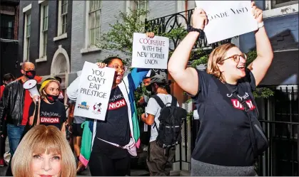  ?? ?? ALL THE RAGE: Young protesters outside Dame Anna Wintour’s New York home