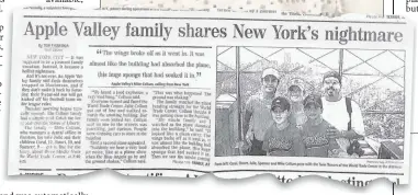  ?? ?? COMFORT: This newspaper clip, printed shortly after the Twin Towers terrorist attacks on 9/11, helped Brian Cullum (top) prove that he was in lower Manhattan that day and paved the way for him to receive muchneeded aid from the Sept. 11 Victim Compensati­on Fund.