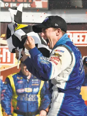  ?? Derik Hamilton / Associated Press 2014 ?? Los Gatos’ AJ Allmending­er got his only NASCAR Cup victory at Watkins Glen Internatio­nal in Watkins Glen, N.Y., in 2014.