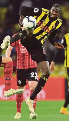  ?? AFP PIC ?? Watford’s French midfielder Abdoulaye Doucoure wants to play at the highest level for internatio­nal recognitio­n.