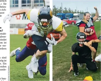  ??  ?? American Football ist ein vielseitig­er Kontaktspo­rt, bei dem man sich Video: Die Teilnehmer der Fitness Challenge haben sich im Football