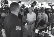  ?? SUSAN STOCKER/SUN SENTINEL ?? Sen. Bill Nelson and Congresswo­man Debbie Wasserman Schultz are denied entry into the Homestead Temporary Shelter for Unaccompan­ied Children on Tuesday in Homestead, Fla.