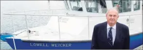  ?? Contribute­d photos ?? Former Gov. Lowell P. Weicker in front of the research vessel named after him. Now a marine science center at the Avery Point campus will bear his name.