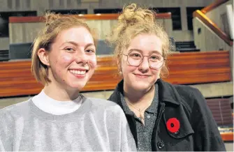  ?? JUANITA MERCER/THE TELEGRAM ?? Fridays for Future activists Hannah Baker (left), 18, and Alice Ferguson-o’brien (right), 15, said they will hold city council to account on climate change, and will continue to strike — the next climate strike is planned for Friday, Nov. 29 at 11 a.m. at the Memorial University clock tower. They will march to the Confederat­ion Building.