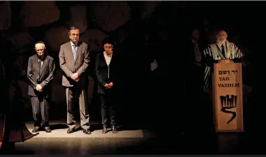  ??  ?? Never forget: Moshe Ha-Elion (left) with then Greek prime minister Antonis Samaras (centre) during a memorial ceremony in 2013 at Yad Vashem Holocaust museum, Jerusalem