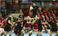  ?? — AP ?? AUCKLAND: New Zealand second row forward Sam Whitelock takes lineup ball during the third and final rugby Test between the British and Irish Lions and the All Blacks at Eden Park in Auckland, New Zealand, yesterday.
