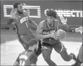  ?? KARL MONDON — BAY AREA NEWS GROUP ?? The Golden State Warriors’ James Wiseman (33) drives on the Houston Rockets’ Armoni Brooks (1) in the first quarter on Saturday at Chase Center in San Francisco.