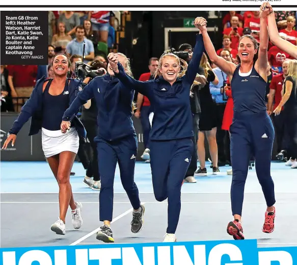  ?? GETTY IMAGES ?? Team GB (from left): Heather Watson, Harriet Dart, Katie Swan, Jo Konta, Katie Boulter and captain Anne Keothavong