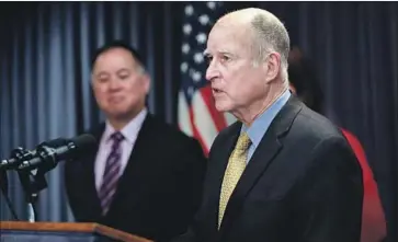  ?? Gary Coronado Los Angeles Times ?? “THIS BUDGET is a milestone,” Gov. Jerry Brown said. “We’re not trying to tear down, we’re not trying to blame. We’re trying to do something.” A key component is an infusion of cash to help address homelessne­ss.