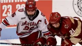  ?? FILE/JOHN TLUMACKI/GLOBE STAFF ?? Boston College sophomore Abby Newhook (right) already has three game-winning goals this season.