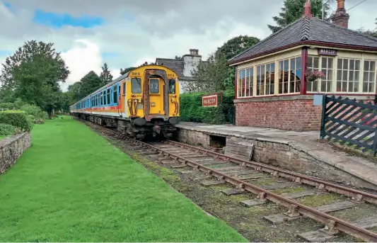  ?? ?? The Eden Valley Railway's restored Warcop station headquarte­rs and Southern Region 4-CEP EMU No. 2315. EVR