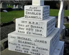  ??  ?? The Scannell headstone in the Timaru Cemetery.