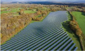  ?? Photograph: Wayleebird/Getty Images/iStockphot­o ?? Solar panels in a farm field. The Tory leadership frontrunne­r, Liz Truss, has been sceptical about renewable energy.