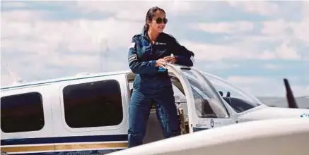  ?? AFP PIC ?? Shaesta Waiz, Afghanista­n’s first female certified civilian pilot, arriving in Montreal, Canada, on Monday, on the third leg of her solo flight.