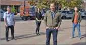  ??  ?? Saskatchew­an NDP leader Ryan Meili speaks to local media during his campaign stop in Swift Current, Oct. 3. NDP candidates from the region are standing behind him. From left, are Roger Morgan (Wood River), Kelly Genert (Cypress Hills), and Stefan Rumpel (Swift Current).