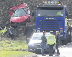  ?? PRESSEYE ?? The scene of the crash on the Saintfield Road outside Crossgar