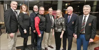  ??  ?? Des Cosgrove, Jean McConnell, Pat Curran, John Keegan, John Kane, Brian Mullan, and Niall Gray with Leas- Cathaoirle­ach Rosaleen O’Grady.