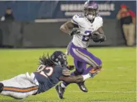  ??  ?? Outside linebacker Pernell McPhee ( shown trying to tackle the Vikings’ Jerick McKinnon) played 45 of the Bears’ 70 defensive snaps Monday. CHARLES REX ARBOGAST/ AP