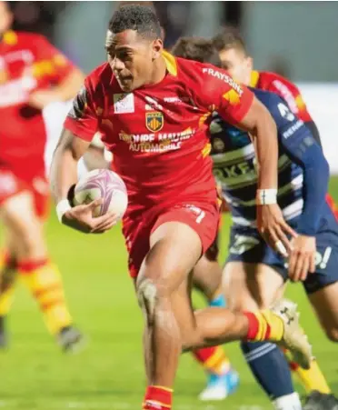  ?? PERPIGNAN RUGBY ?? Alivereti Duguivalu Nauga in action for Perpignan in the Pro-D2 rugby competitio­n in France. Photo: