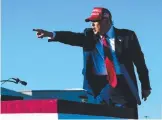  ?? ?? Donald Trump points at the crowd during his latest rally. Picture: AFP