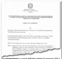  ??  ?? La convenzion­e La copia dell’atto datato 6 gennaio 2014