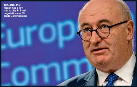  ??  ?? Big Ask: Phil Hogan has a key role to play in Brexit negotiatio­ns as EU Trade Commission­er