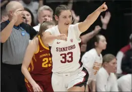  ?? THEARON W. HENDERSON – GETTY IMAGES ?? Stanford's Hannah Jump, who scored 15 points, is elated after making a 3-point shot against Iowa State during Sunday night's NCAA Tournament second-round game.