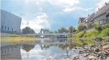  ?? FOTO: SEBASTIAN HEILEMANN ?? Die Donau hinter dem Wehr führt derzeit wenig Wasser.