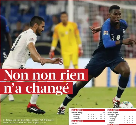  ?? FOTO AFP ?? De Fransen spelen nog steeds volgens het WK-recept: loeren op de counter met Paul Pogba.