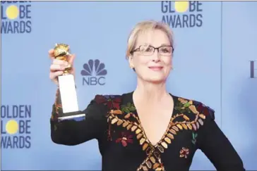  ?? AMERICA / AFP KEVIN WINTER/GETTY IMAGES NORTH ?? Actress Meryl Streep, recipient of the Cecil B DeMille Award, poses during the 74th Annual Golden Globe Awards at The Beverly Hilton Hotel on January 8 in Beverly Hills, California.