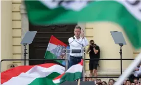  ?? Bernadett Szabó/Reuters ?? Péter Magyar said that Hungarians wanted ‘cooperatio­n, love, unity and peace’. Photograph: