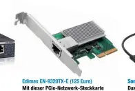  ??  ?? Edimax EN-9320TX-E (125 Euro) Mit dieser PCIe-Netzwerk-Steckkarte lassen sich Rechner für 10/5/2,5Gigabit-Ethernet aufrüsten. Treiber gibt es für Windows, Mac OS X und Linux.