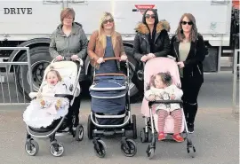  ??  ?? Concern Margaret Mohan, Louise Colvin, Tina Frew and Michelle Lappin at the busy Fallside Road crossing in Bothwell