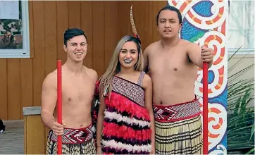  ??  ?? Maori cultural group members Ethan McKay, Byren-Rose Short and Patrick Smith.