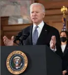  ?? Eric Baradat/AFP via Getty Images ?? President Joe Biden and Vice President Kamala Harris, right, firmly denounced racism during a visit to Atlanta on Friday after a white gunman killed eight people there, six of them Asian women.