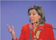  ?? AP PHOTO/ALASTAIR GRANT ?? Speaker of the United States House of Representa­tives Nancy Pelosi speaks Tuesday at a press conference during the COP26 U.N. Climate Summit in Glasgow, Scotland.