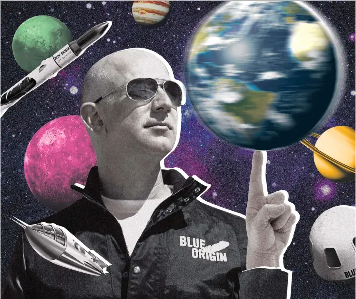  ??  ?? Space race: Amazon founder Jeff Bezos will be the latest billionair­e to blast off in his own spaceship this week