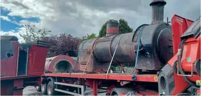  ?? OWEN HAYWARD ?? Hunslet 0-6-0ST No. 1589 Newstead in a dismantled state on September 27, with the boiler and saddle tank on the lorry behind ready for transport to external contactors.